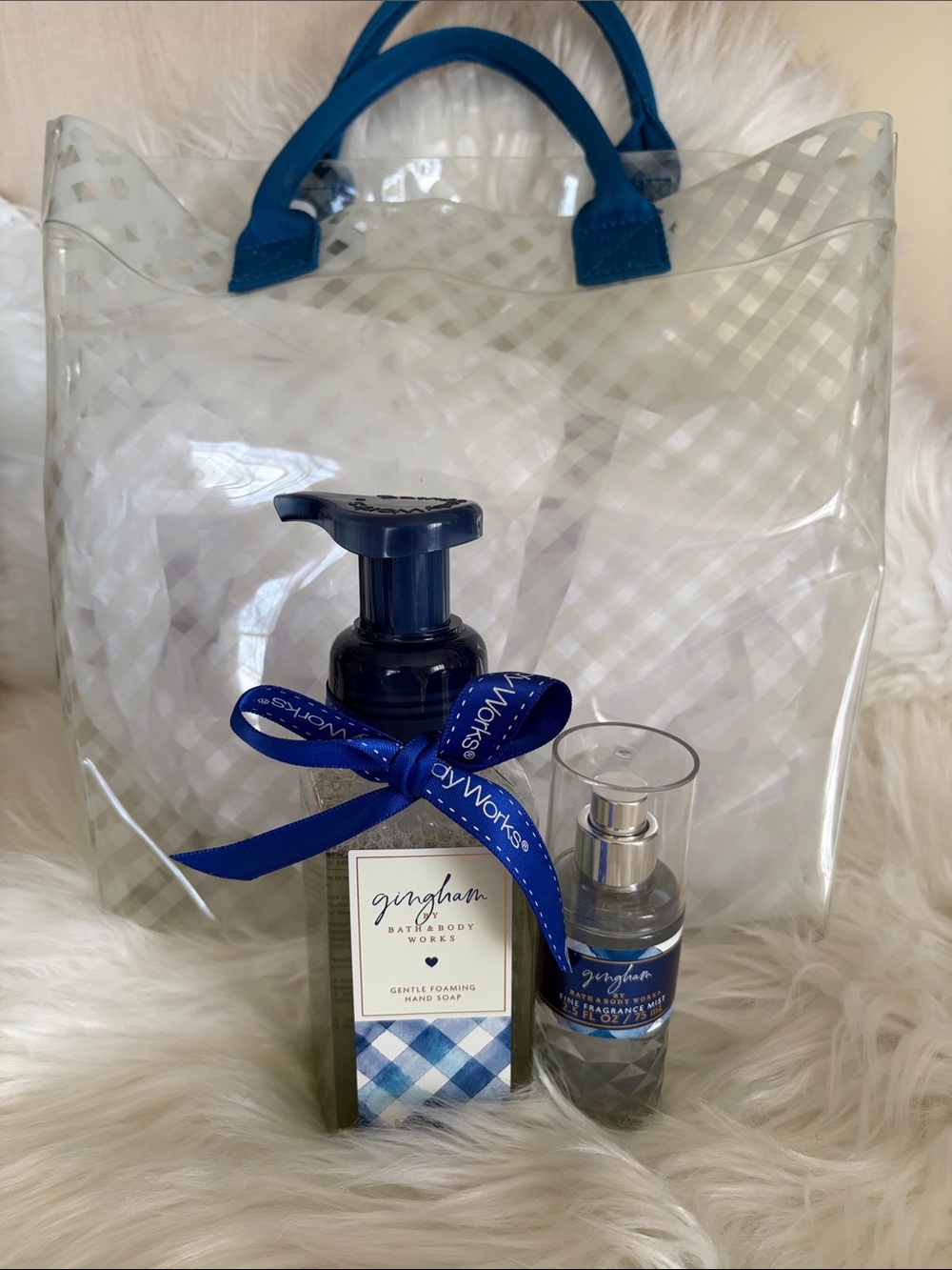 Bath & Body Works Gingham Hand Soap & Fragrance Mist Tote Bag Set 💙